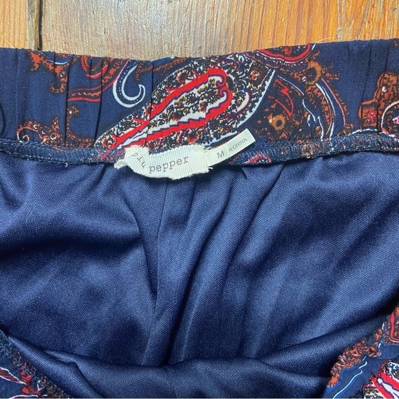 Blu Pepper Ladies Paisley Print Wide-Leg Pull On Pants Size M Navy Red Tassels - Picture 4 of 12